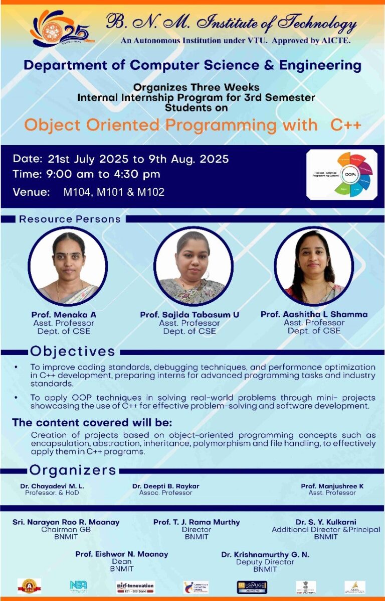 Internship on “C++ Programming and Object - Oriented Design”